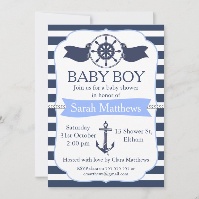 Boys Nautical Baby Shower-inbjudan Inbjudningar (Framsida)