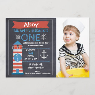 Boys Nautical Lighthouse Photo Birthday-inbjudan Inbjudningar