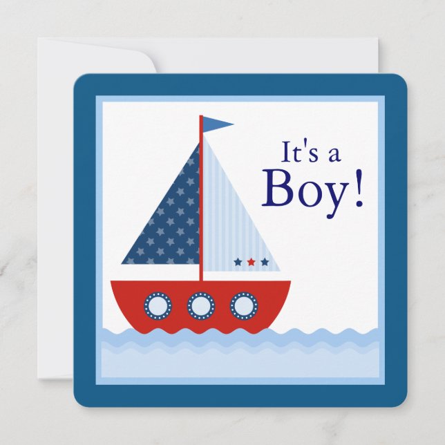 Boys Nautical Sailboat Baby Shower Inbjudningar (Framsida)
