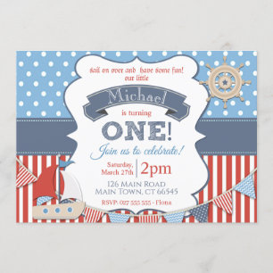 Boys Nautical Sailor Frakt 1st Birthday Inbjudningar