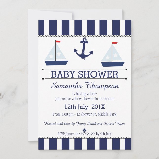 Boys Nautical Segelbåt Baby Shower-inbjudan Inbjudningar (Framsida)