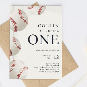 Boy's Navy Blue Baseball 1st Birthday Party Inbjudningar