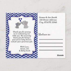 Boys NAVY Blue Elephant TACK Post Card 366 Vykort