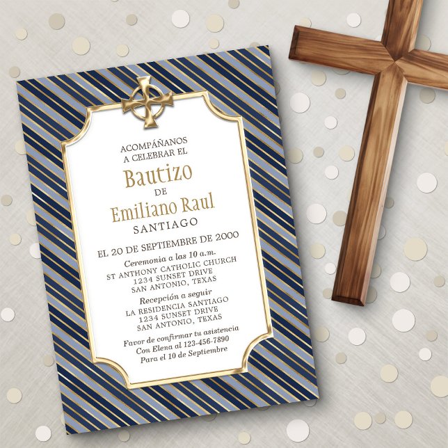 Boys Navy Rand Spansk baptism Inbjudningar (Skapare uppladdad)