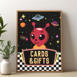 Boys Neon Galaxy Space Alien Cards Gifts Sign Poster