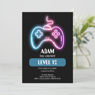 Boys Neon Video Game Barns födelsedag-inbjudan Inbjudningar