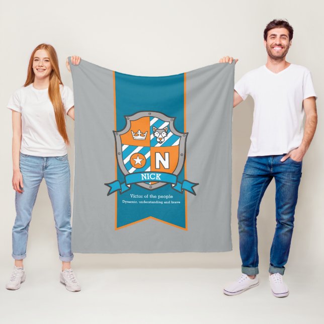 Boys Nick eller brev N namn betyder grått orange Fleecefilt (På plats)