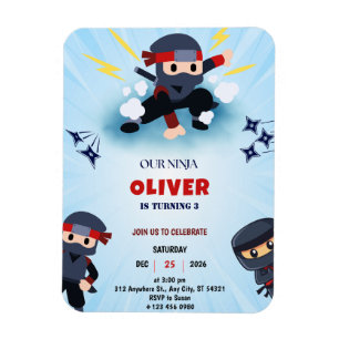 Boys Ninja Tecknad Birthday Magnet-inbjudan Magnet