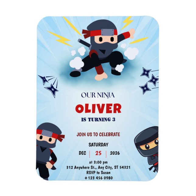 Boys Ninja Tecknad Birthday Magnet-inbjudan Magnet (Vertikal)