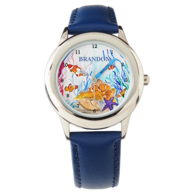 Boys Ocean Fish Cute Modern Blue Kids Armbandsur (Framsida)