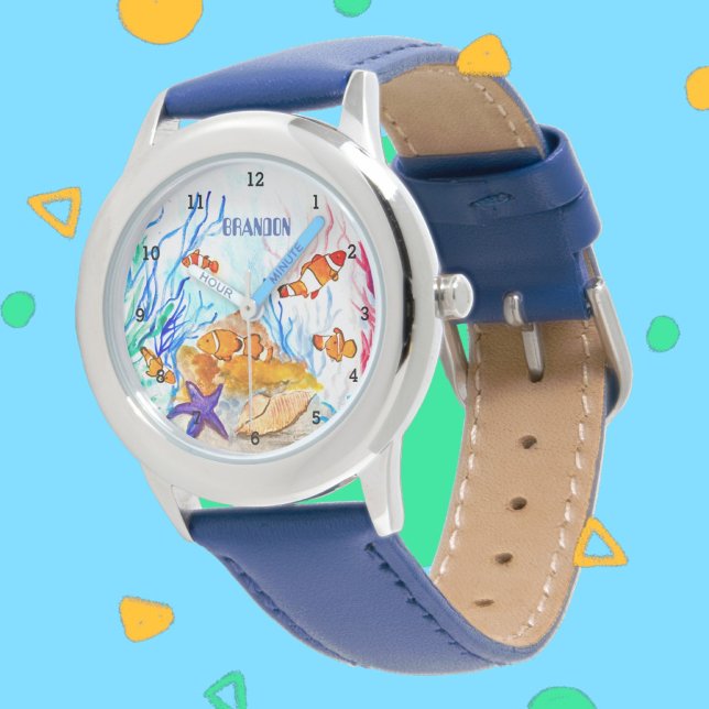 Boys Ocean Fish Cute Modern Blue Kids Armbandsur (Skapare uppladdad)