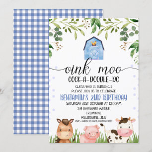 Boys Oink Moo Boskap födelsedagsinbjudan Inbjudningar