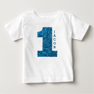 Boys One Birday Blue Glitter T Shirt