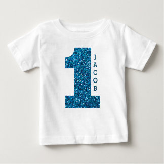 Boys One Birday Blue Glitter T Shirt