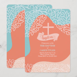 Boys Orange och Blue med Kor Baptism-inbjudan Inbjudningar