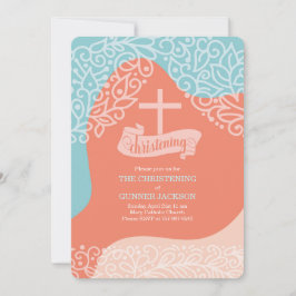 Boys Orange och Blue med Kor Christening Inbjudningar