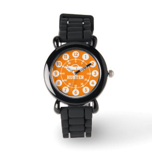 Boys orange vit namn handklocka armbandsur