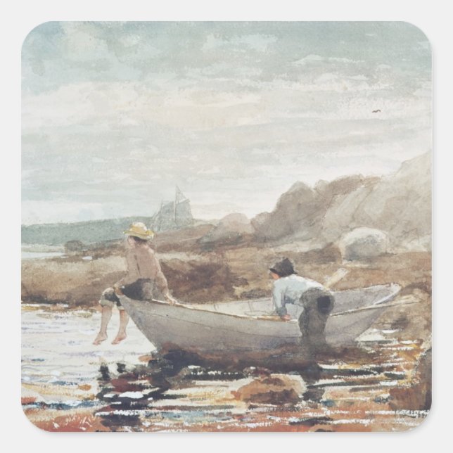 Boys på Beach Fyrkantigt Klistermärke (Framsida)