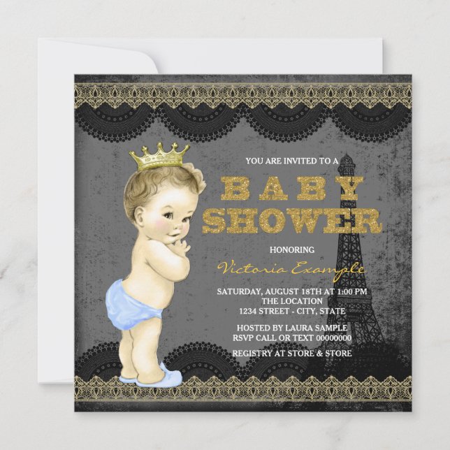 Boys Paris Baby Shower Inbjudningar (Framsida)