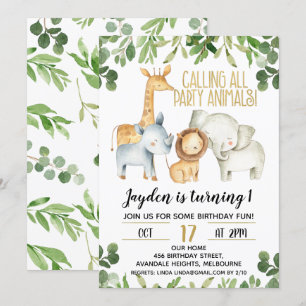 Boys Party Animals Safari Birthday-inbjudan Inbjudningar