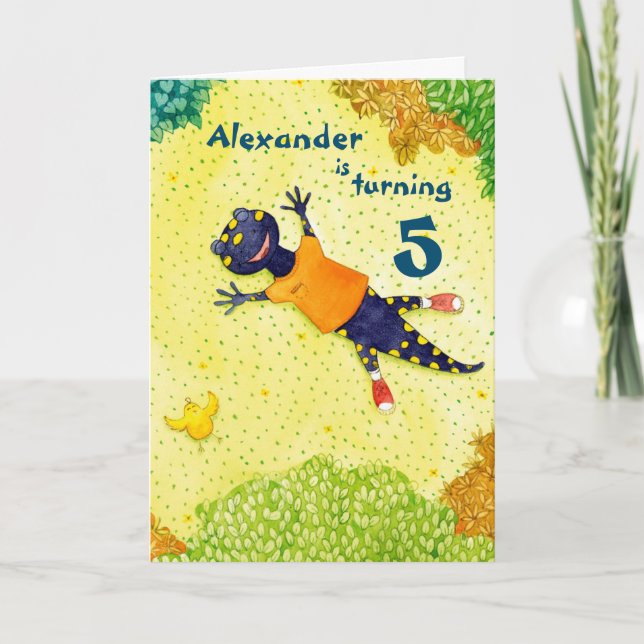 Boy's Personalized Cartoon Birthday Card Kort (Framsida)
