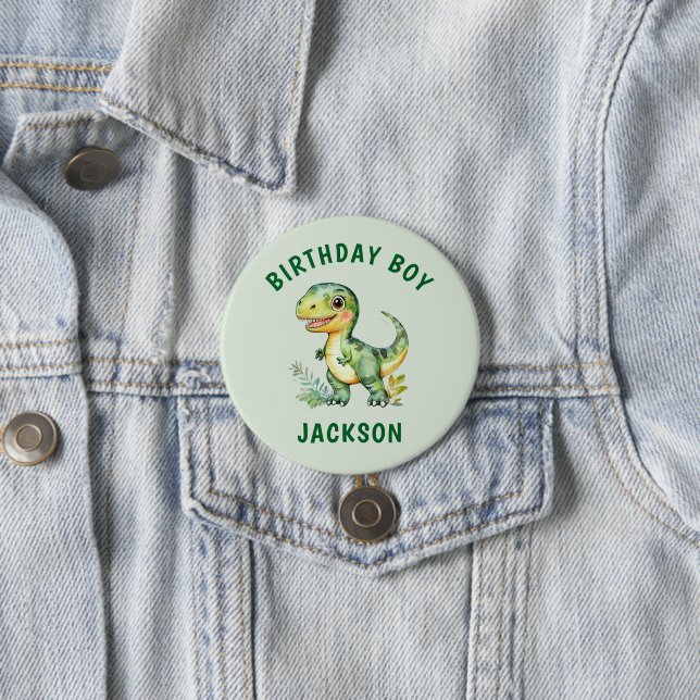 Boys Personlig Cute Dinosaur Birthday Boy Badge Knapp (In Situ)
