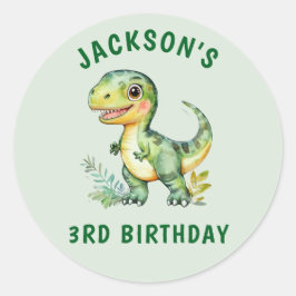 Boys Personlig Cute Dinosaur Birthday Sticker Runt Klistermärke