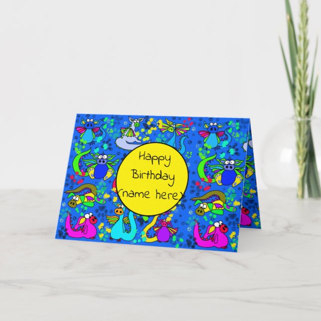 Boys Personlig Dragon Birthday Card Kort (Framsida)