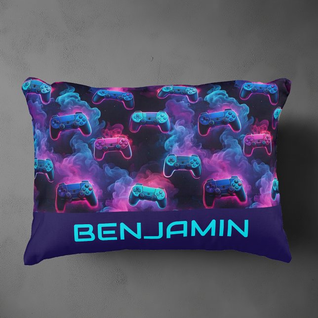 Boys Personlig Neon Gaming Mönster Cushion Prydnadskudde (Skapare uppladdad)