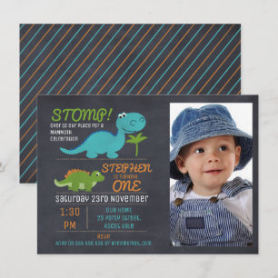 Boys Photo Chalkboard Dinosaur Birthday Inbjudan