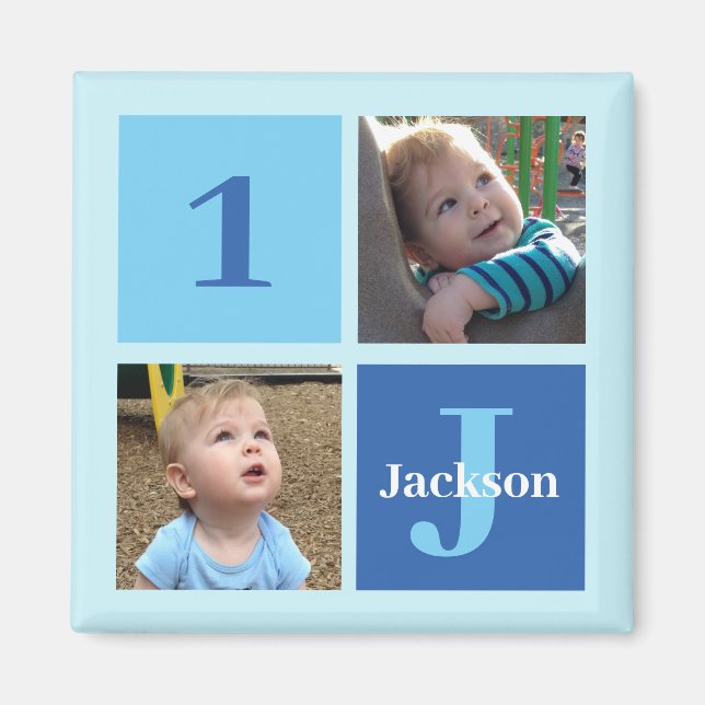 Boys Photo Collage Anpassningsbar Blue Kids Photog Magnet (Framsidan)