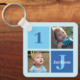 Boys Photo Collage Anpassningsbar Blue Kids Photog Nyckelring