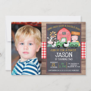 Boys Photo Farm Grönt Tractor Chalkboard Birthday Inbjudningar