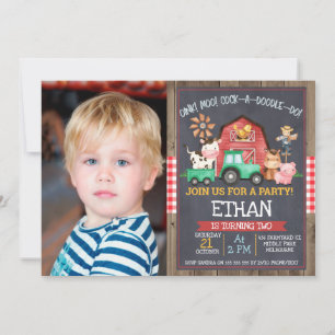Boys Photo Farm Tractor Chalkboard Birthday Inbjudningar