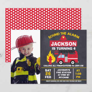 Boys Photo Fire Engine Birthday-inbjudan Inbjudningar