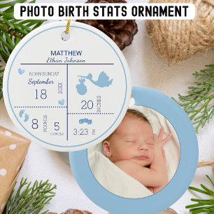 Boys Photo Personlig Birth Notice Julgransprydnad Keramik