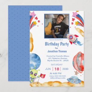 Boys Photo Rymden Astronaut Blue Red Inbjudningar