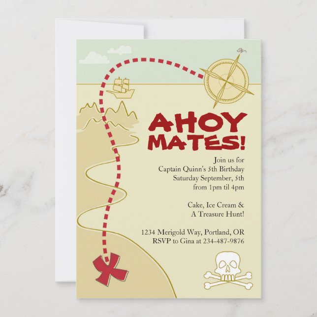 Boys Pirat Karta & Pirat Frakt bjudits in Inbjudningar (Framsida)