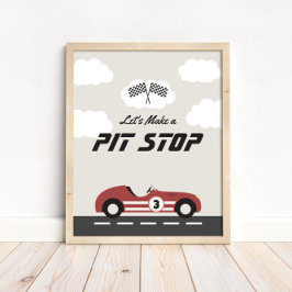 Boys Pit Stop Red Tävling Car Födelsedagsfest Poster