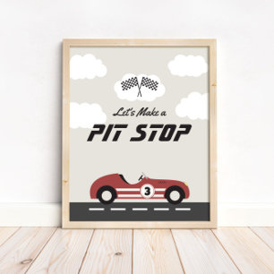 Boys Pit Stop Red Tävling Car Födelsedagsfest Poster