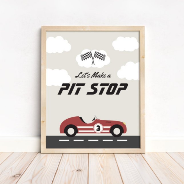 Boys Pit Stop Red Tävling Car Födelsedagsfest Poster (Skapare uppladdad)