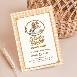 Boys Plaid Gingham Cowboy First Rodeo 1st Birthday Inbjudningar