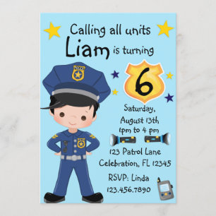 Boys polis Birthday Inbjudningar