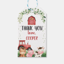 Boys Red Barn Tractor Farm Birthday Favor Tag Presentetikett