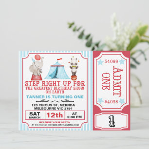 Boys Red Blue Underbarare Show Circus Biljett Birt Inbjudningar