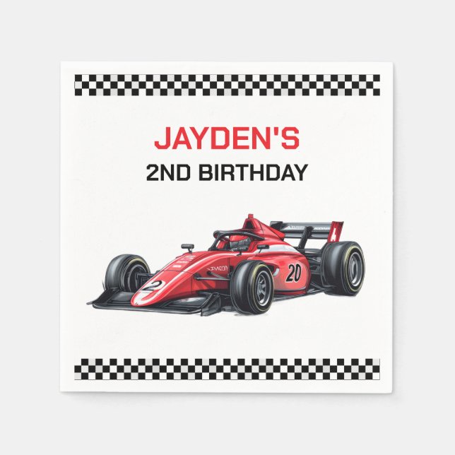 Boys Red Racing Car Birthday Party Napkins Pappersservett (Framsidan)