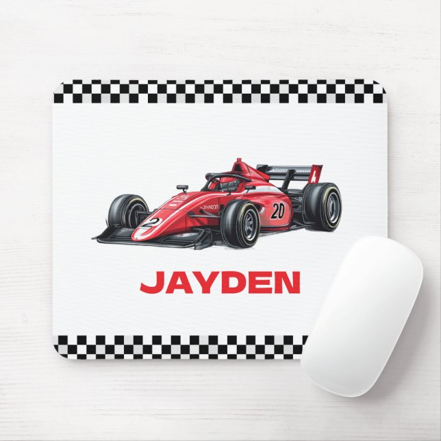 Boys Red Racing Car Personalised  Musmatta (Med mus)