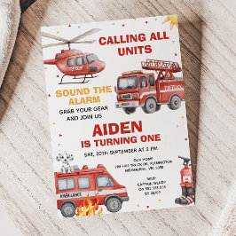 Boys Red Rescue Calling All Units Birthday Inbjudningar