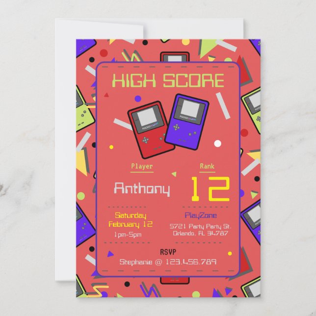 Boys Red Retro-spelande födelsedagsdagen Inbjudningar (Framsida)