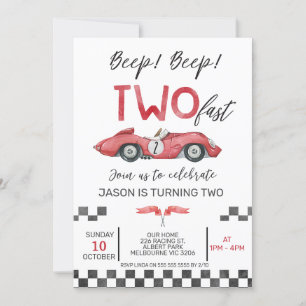 Boys Red Tävla Car Two Fast 2nd Birday Inbjudningar